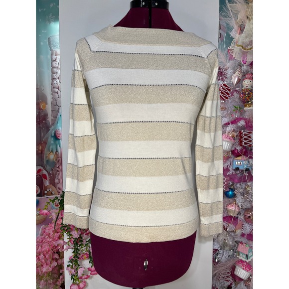 White House Black Market Sweaters - White House Black Market Sweater Women S Gold Ivory Good Metallic Twist Back